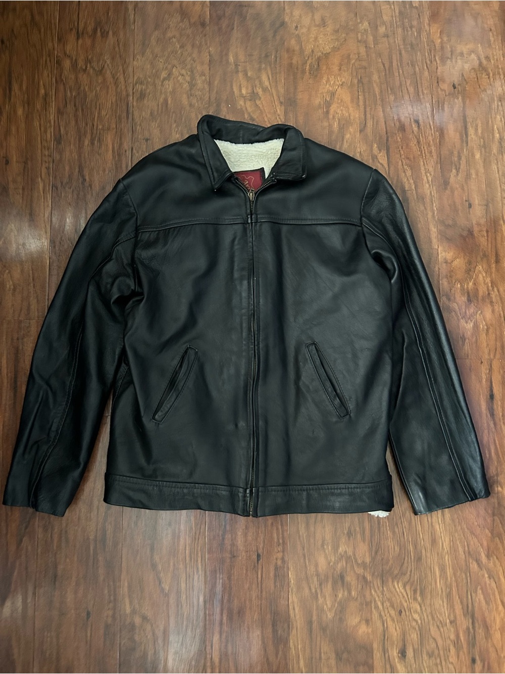 Men's Black Leather Bomber Jacket with Shearling Collar